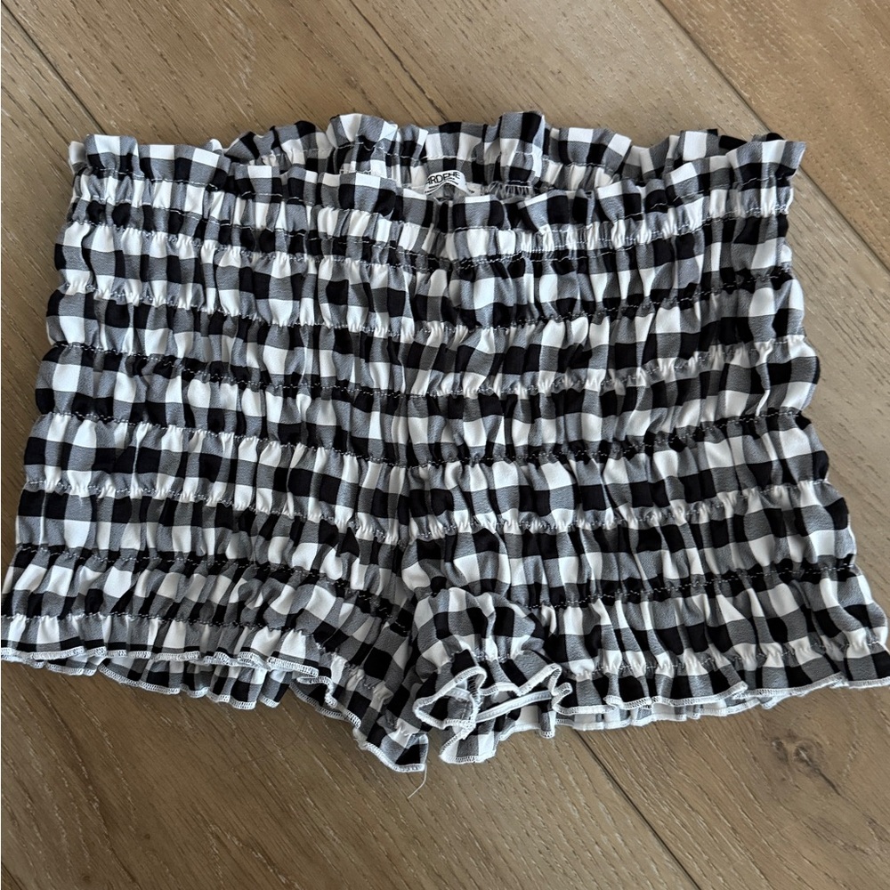 Ardene Black and White Checkered High Waist Shorts